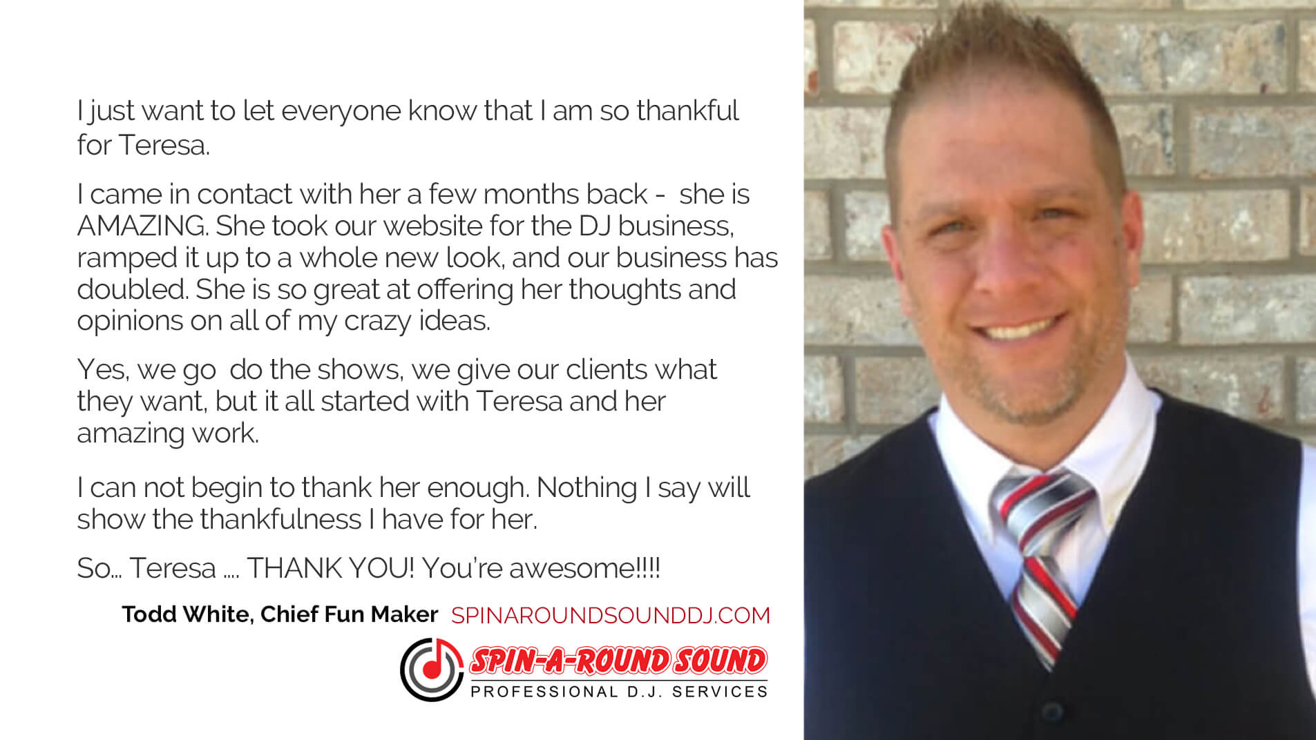 Testimonial from Spin-A-Round Sound DJ
